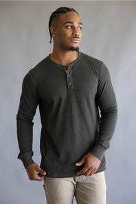 North River Waffle Henley Shirt for Men in Olive Heather