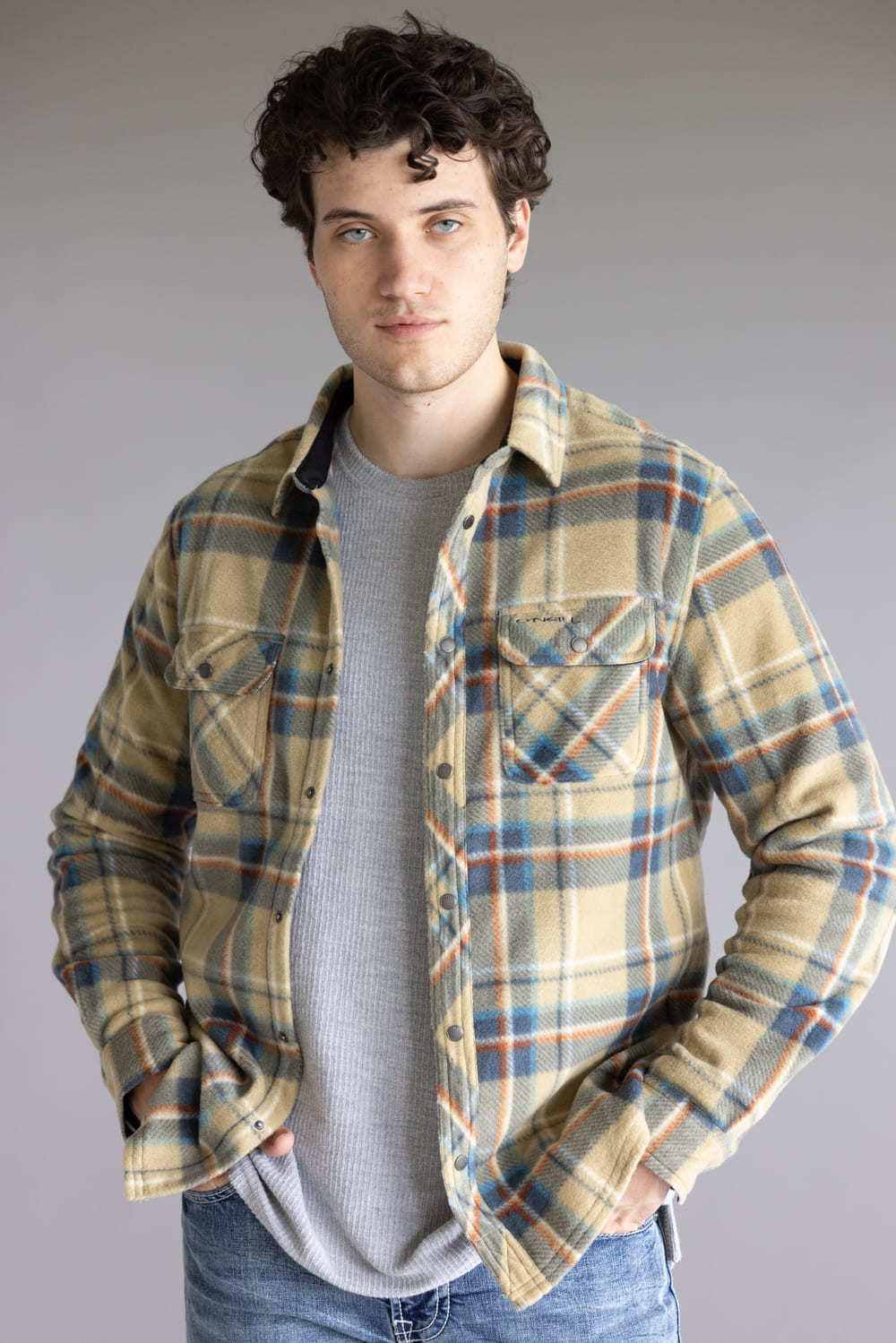 O’Neill Youth Glacier Super Fleece Plaid Shacket for Men in Twill
