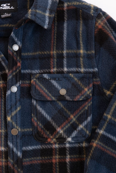 O’Neill Youth Glacier Super Fleece Plaid Shacket for Boys in Midnight Navy