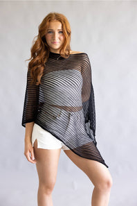 Off the Shoulder Poncho Top for Women in Black