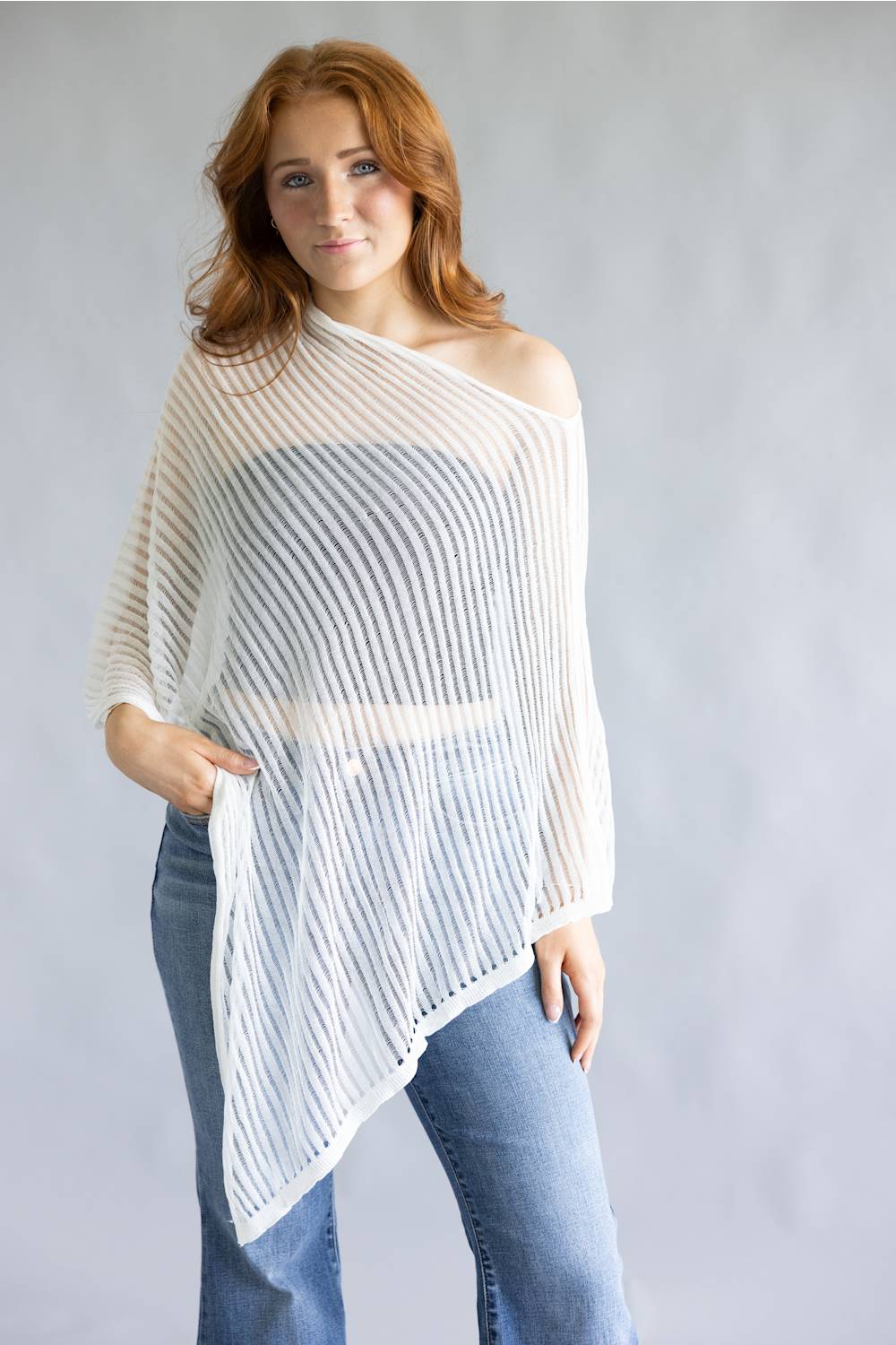 Off the Shoulder Poncho Top for Women in White