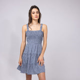 Open Back Elastic Band Mini Dress for Women in Blue Floral