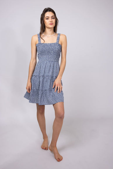 Open Back Elastic Band Mini Dress for Women in Blue Floral