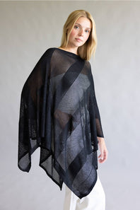 Open Knit Poncho for Women in Black