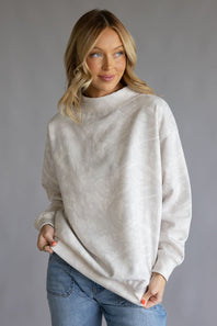 Oversized Camo Mock Neck Sweatshirt for Women in Beige Camo