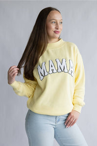 Oversized Mama Mock Neck Fleece Sweatshirt for Women in Light Yellow