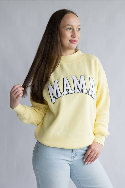 Oversized Mama Mock Neck Fleece Sweatshirt for Women in Light Yellow