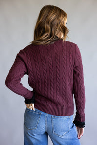 Button Front Cable Cardigan for Women in Port Wine