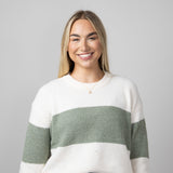 Stripe Crewneck Sweater for Women in Green Combo