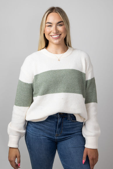 Stripe Crewneck Sweater for Women in Green Combo
