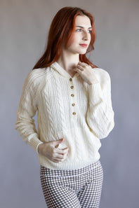 Hooded Henley Sweater for Women in Blizzard White