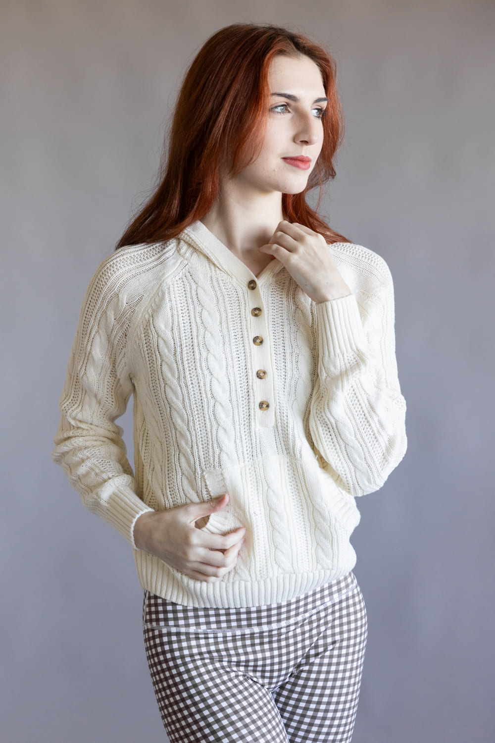 Hooded Henley Sweater for Women in Blizzard White