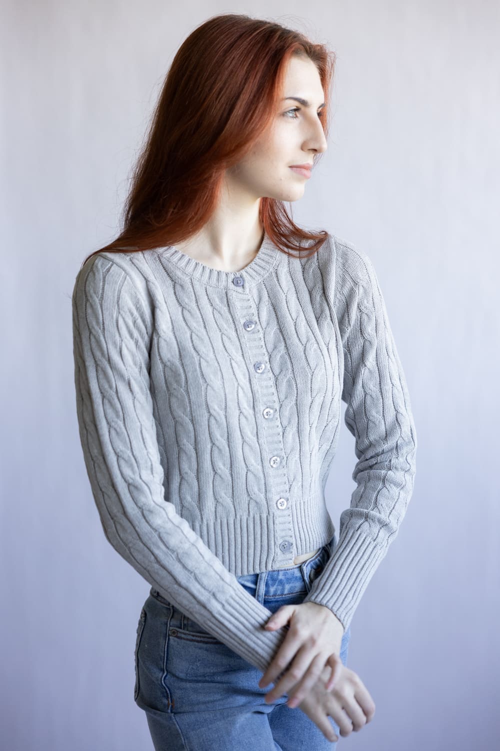 Button Front Cardigan for Women in Light Heather Grey