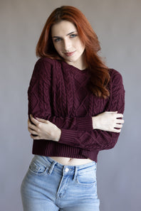 Cable Stitch Sweater for Women in Port Wine