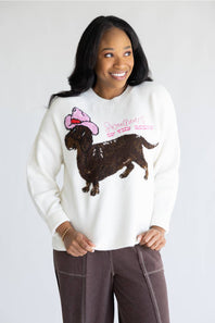 Simply Southern Pawsome Dachshund Crewneck Sweater for Women in Cream | PP-0226-CRW-PAW-WHITE