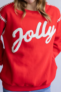 Jolly Embroidered Sweatshirt for Women in Red