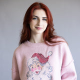 Santa Embroidered Sweatshirt for Women in Pink