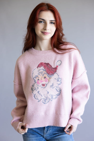 Santa Embroidered Sweatshirt for Women in Pink