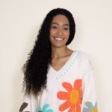 POL V-Neck Multi Flower Sweater for Women in Ivory