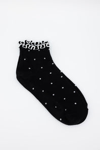  Polka Dot Ruffled Crew Socks for Women in Black 