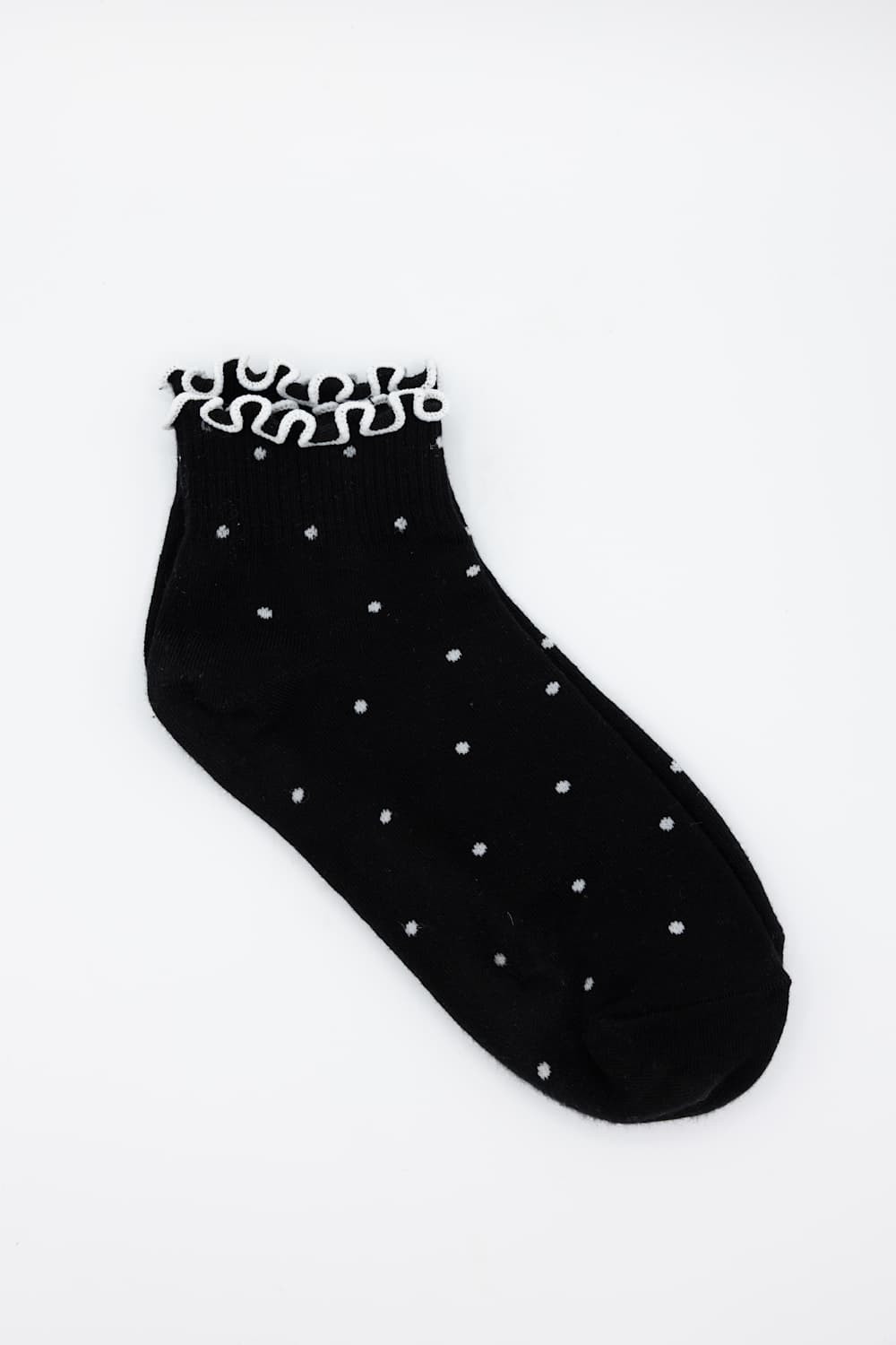  Polka Dot Ruffled Crew Socks for Women in Black 