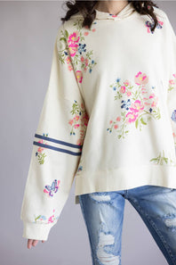Simply Southern Relaxed Floral Hoodie for Women in Cream