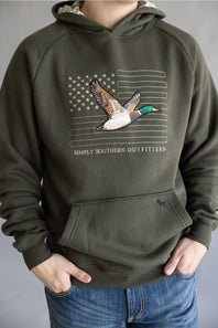 Simply Southern Outdoor Camo Flag Hoodie for Men in Dark Green | PP-0226-MN-HD-OTDR-GREEN