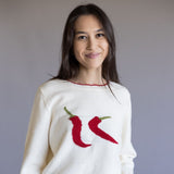 Red Chili Pepper Sweater for Women in Ivory