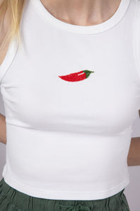 Beaded Chili Pepper Tank Top for Women in White