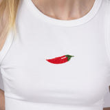 Beaded Chili Pepper Tank Top for Women in White