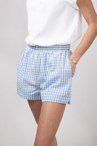 Plaid Boxer Lounge Shorts for Women in Blue