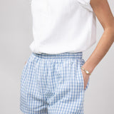 Plaid Boxer Lounge Shorts for Women in Blue