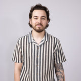 PX Vertical Stripe Woven Shirt for Men in Cream/Black