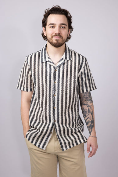 PX Vertical Stripe Woven Shirt for Men in Cream/Black