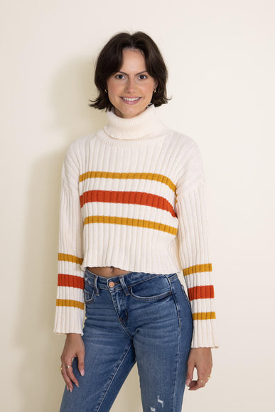 Papermoon Turtleneck Stripe Sweater for Women in Cream
