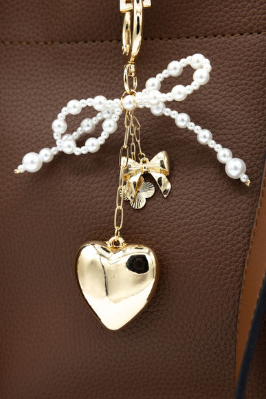 Pearl Bow Heart Purse Charm in Gold