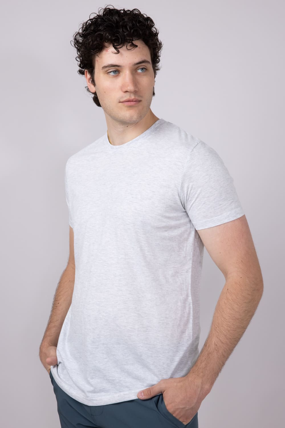 Basic Crewneck T-Shirt for Men in Speckled White