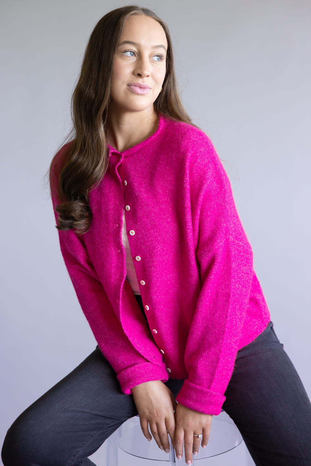 Things Between Piper Cardigan for Women in Fuchsia Pink