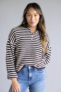 Things Between Piper Henley Shirt for Women in Dark Wine