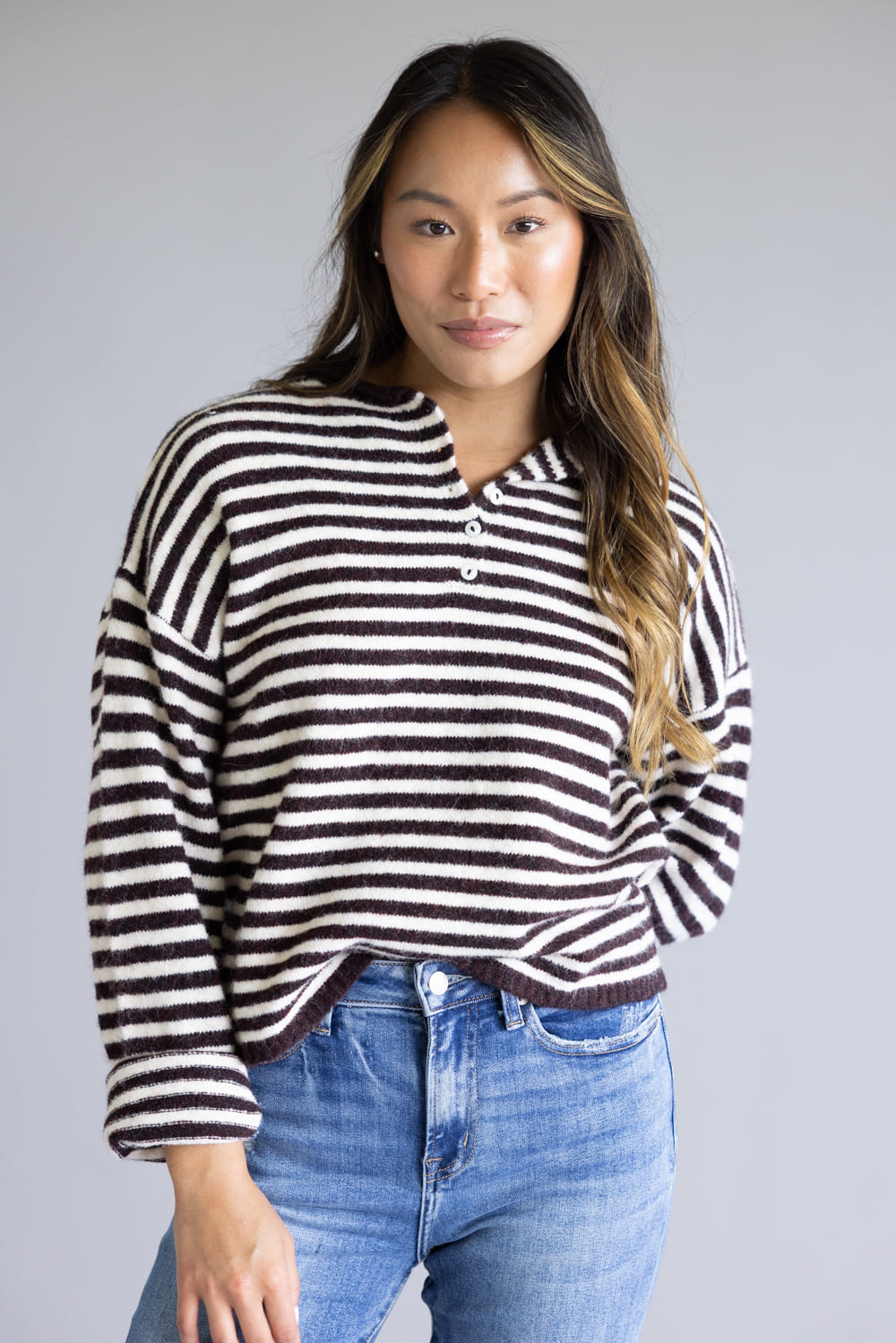 Things Between Piper Henley Shirt for Women in Dark Wine