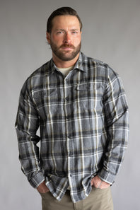 Plaid Flannel Shirt for Men in Grey Olive