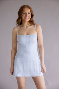 Plaid Sweetheart Tennis Dress for Women in Light Blue