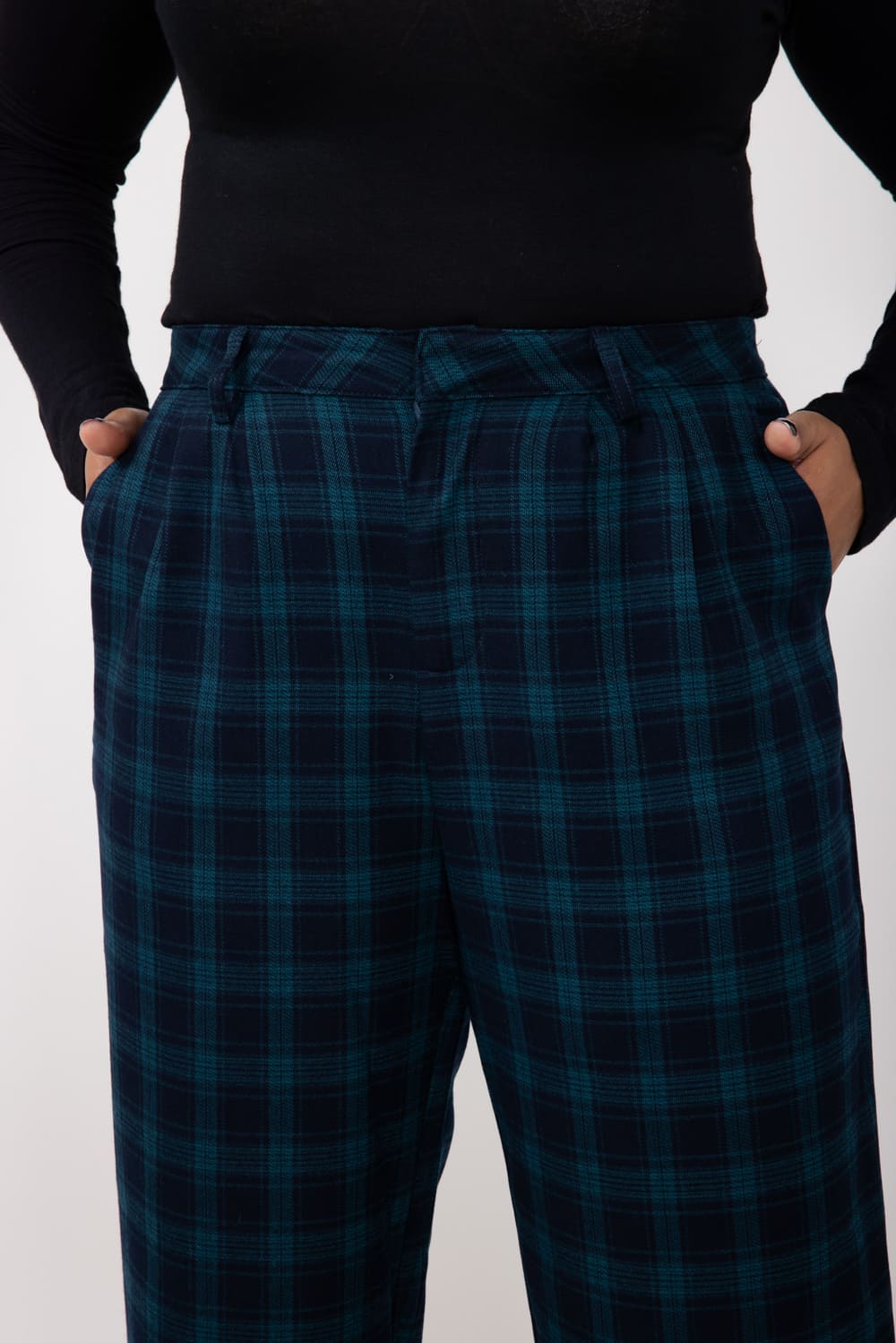 Plaid Trouser Pants for Women in Navy/Green Check at Glik's , XS Plaid Trouser Pants for Women in Navy/Green Check at Glik's , XS