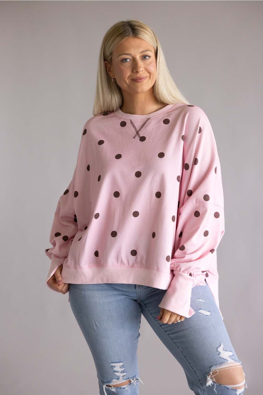Polka Dot Oversized sweatshirt pink burgundy 