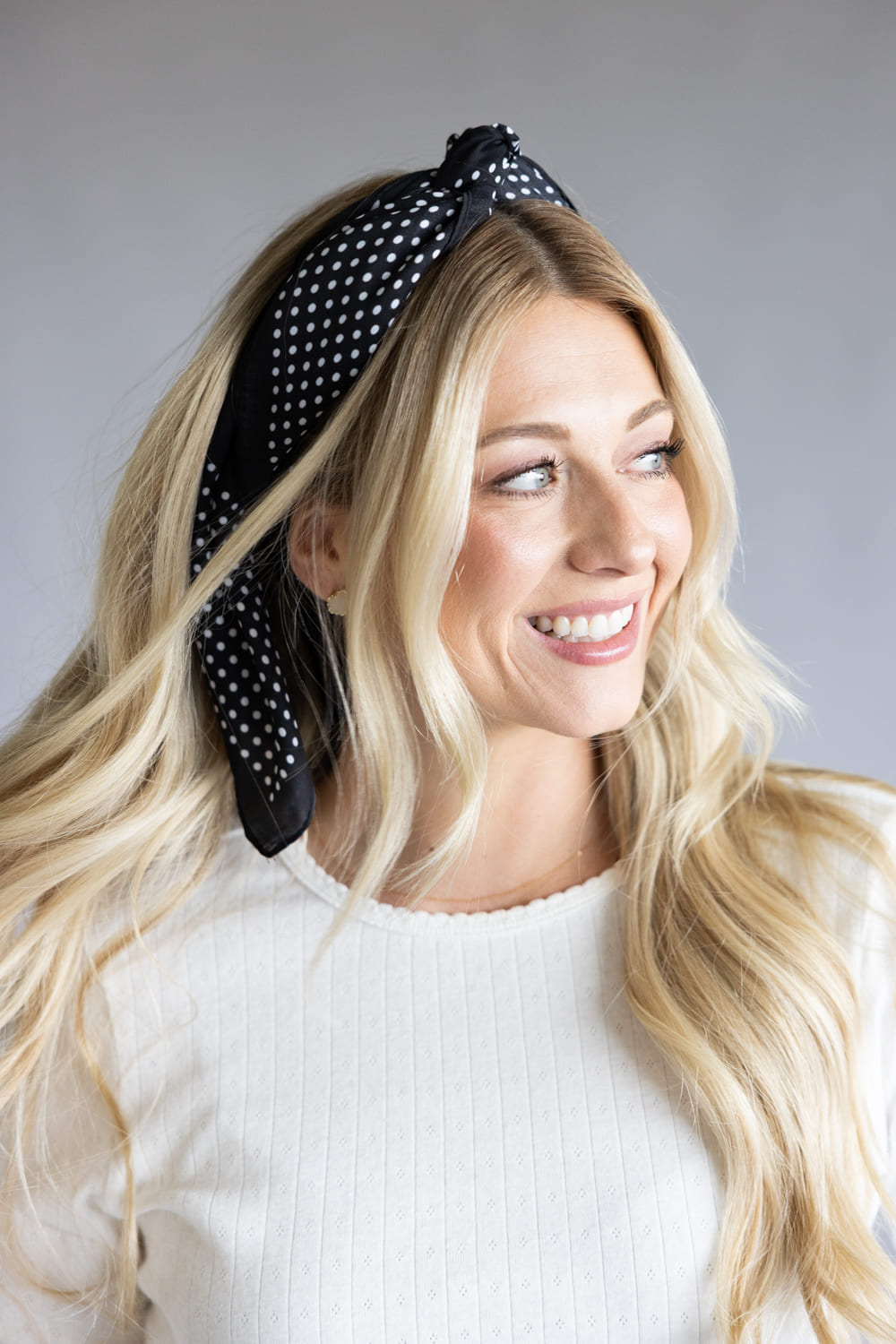 Polka Dot Silk Scarf for Women in Black