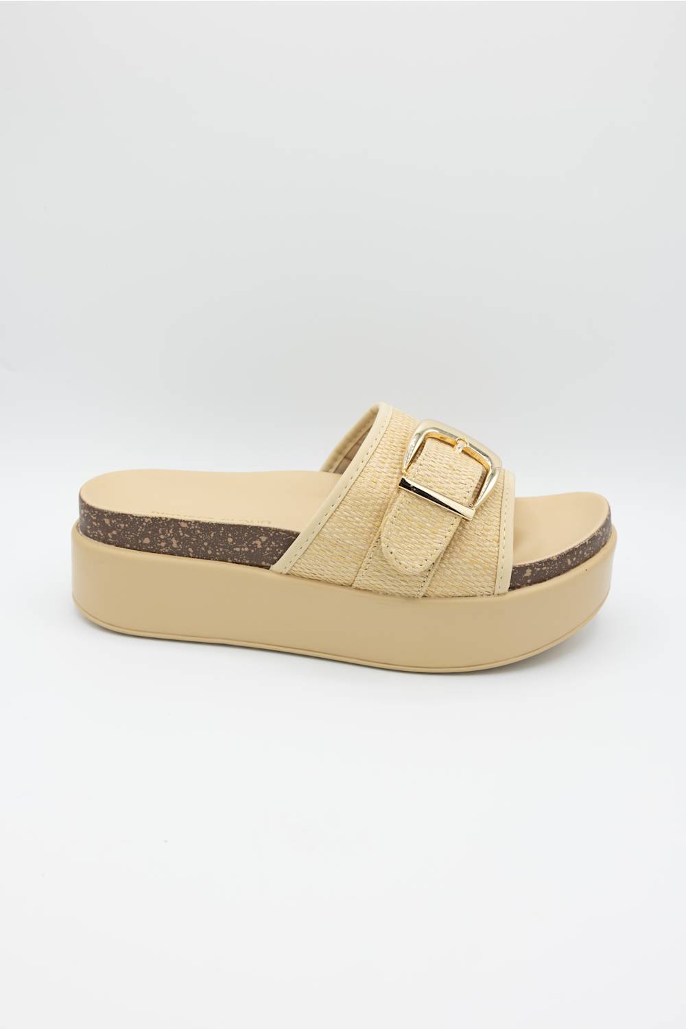 Project Cloud Sonia Raffia Platform Slides for Women in Beige