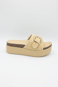 Project Cloud Sonia Raffia Platform Slides for Women in Beige