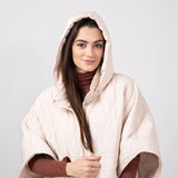 Quilted Puffer Poncho for Women in Tan
