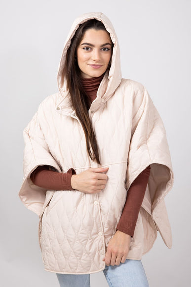 Quilted Puffer Poncho for Women in Tan