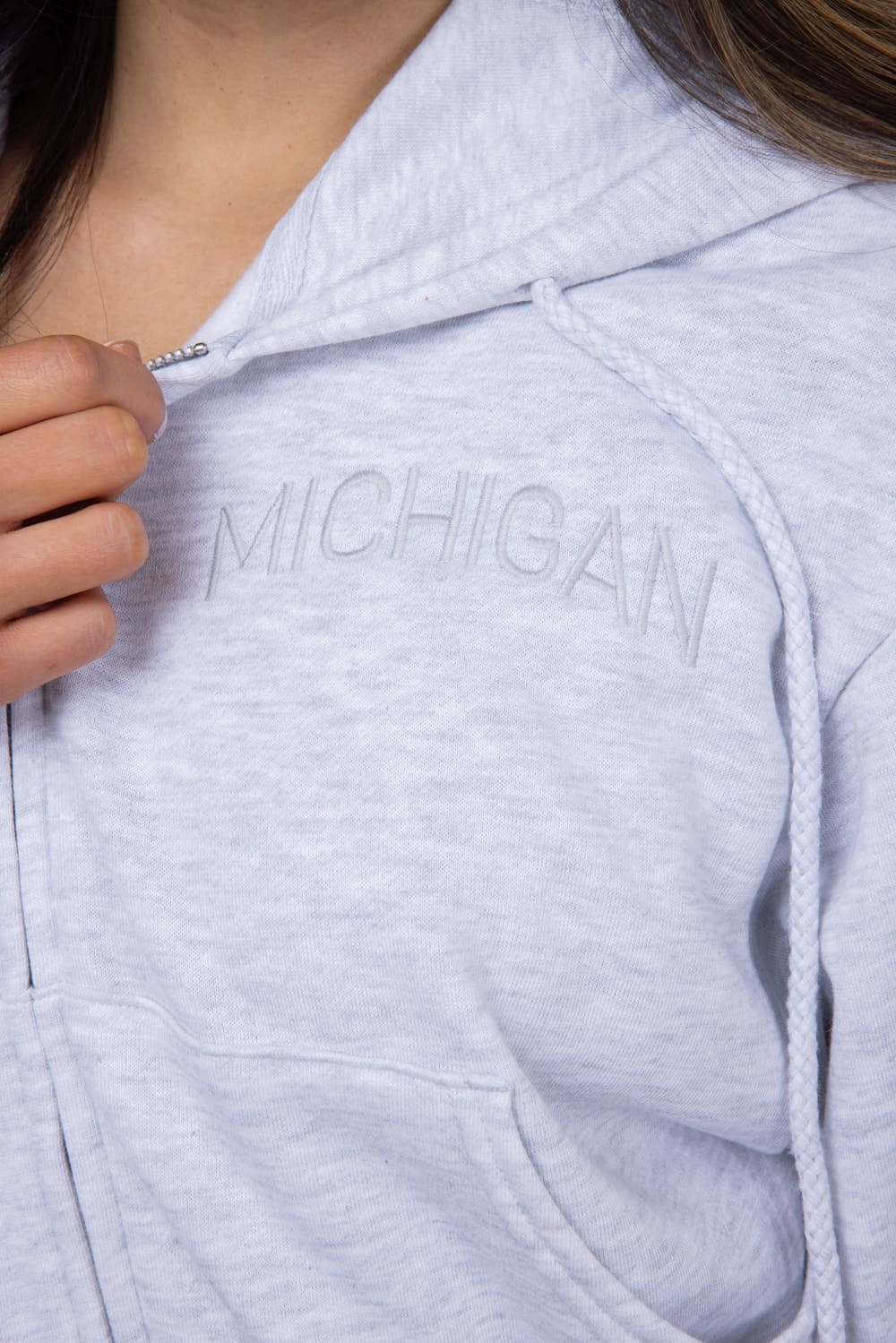 1897 Active Michigan Embroidered Full Zip Hoodie for Women in Grey